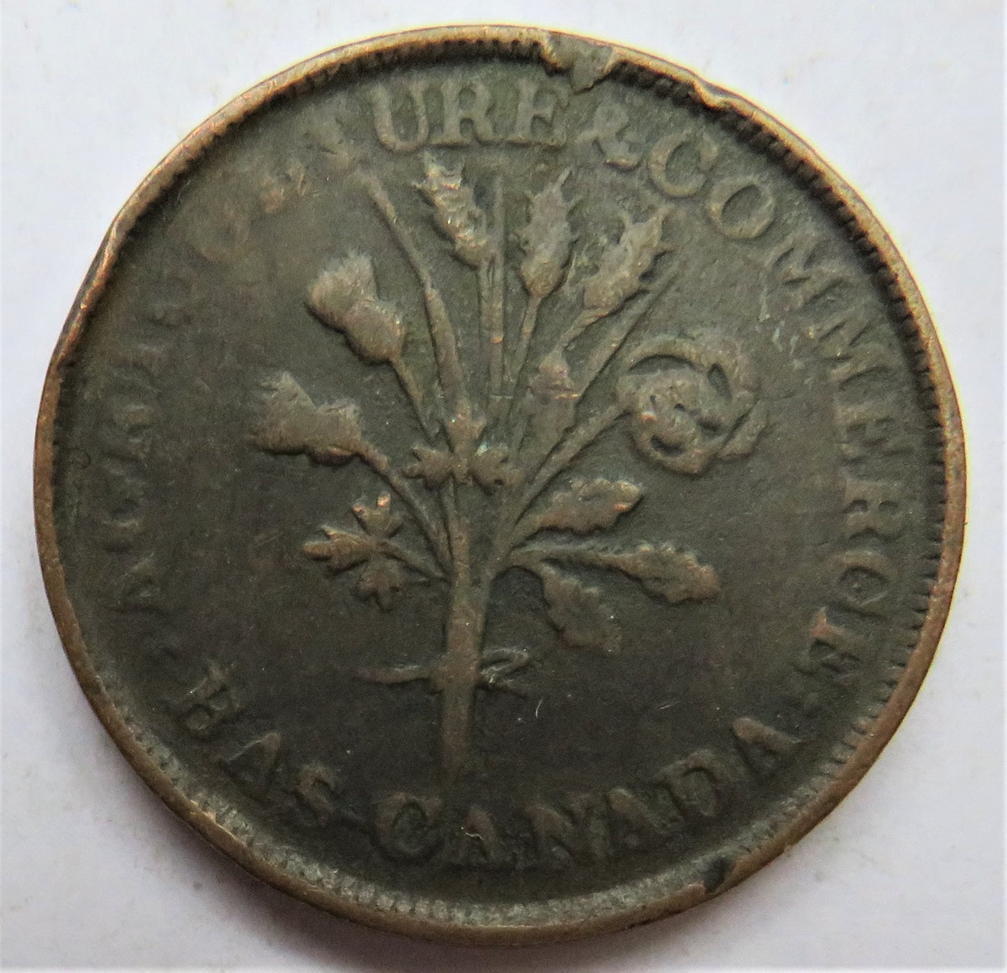 Agriculture & Commerce Bas Canada Un Sou Montreal Token