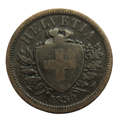 1850 Switzerland 2 Rappen Coin