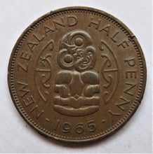 Load image into Gallery viewer, 1965 Queen Elizabeth II New Zealand Halfpenny Coin
