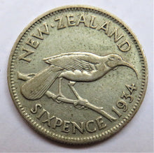 Load image into Gallery viewer, 1934 King George V New Zealand Silver Sixpence Coin
