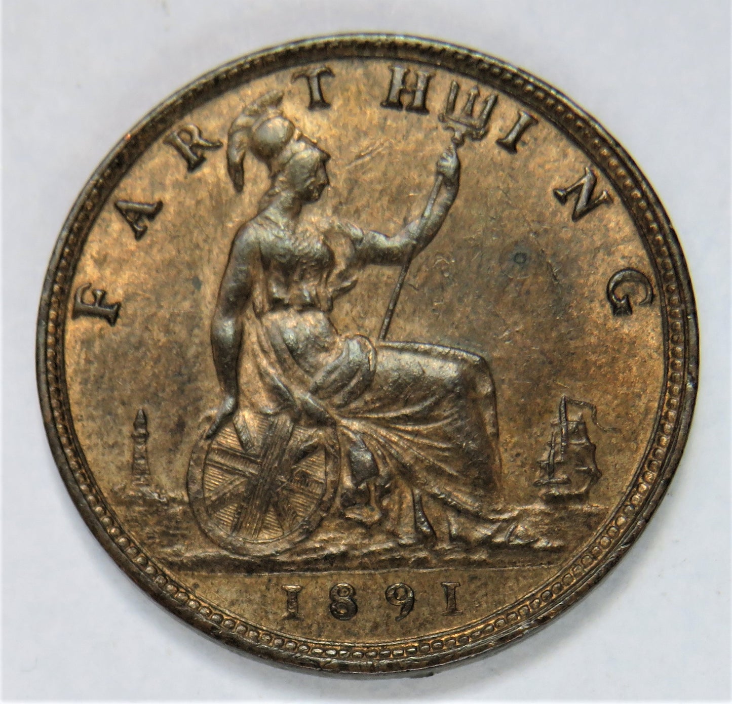 1891 Queen Victoria Bun Head Farthing Coin - Great Britain