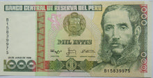 Load image into Gallery viewer, 1988 Peru 1000 Intis Banknote Unc
