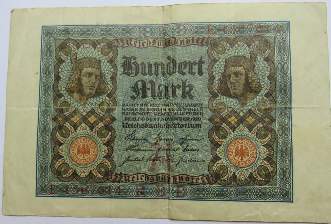 1920 Germany 100 Mark Banknote