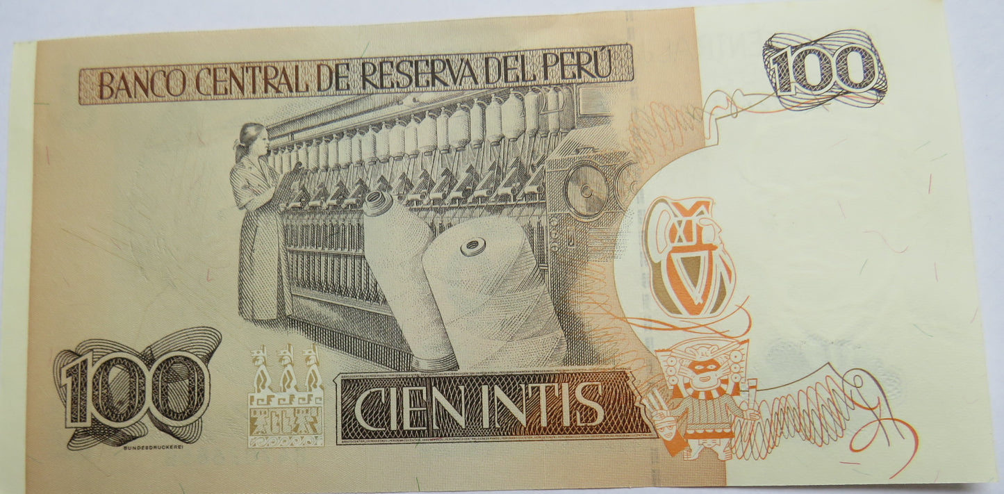 1987 Peru 100 Intis Banknote