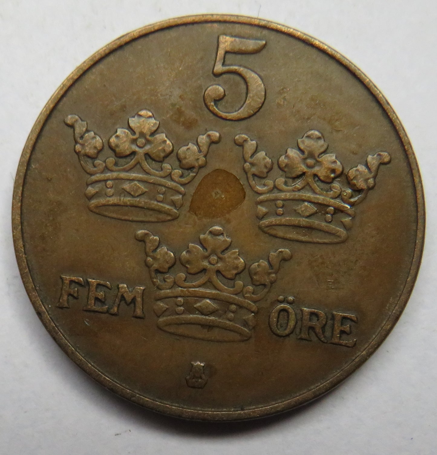 1930 Sweden 5 Ore Coin