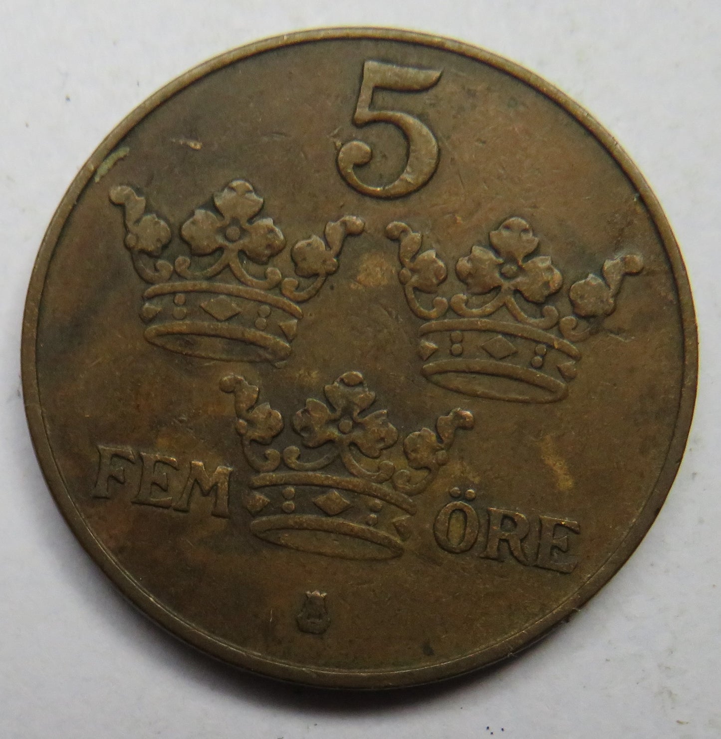 1929 Sweden 5 Ore Coin