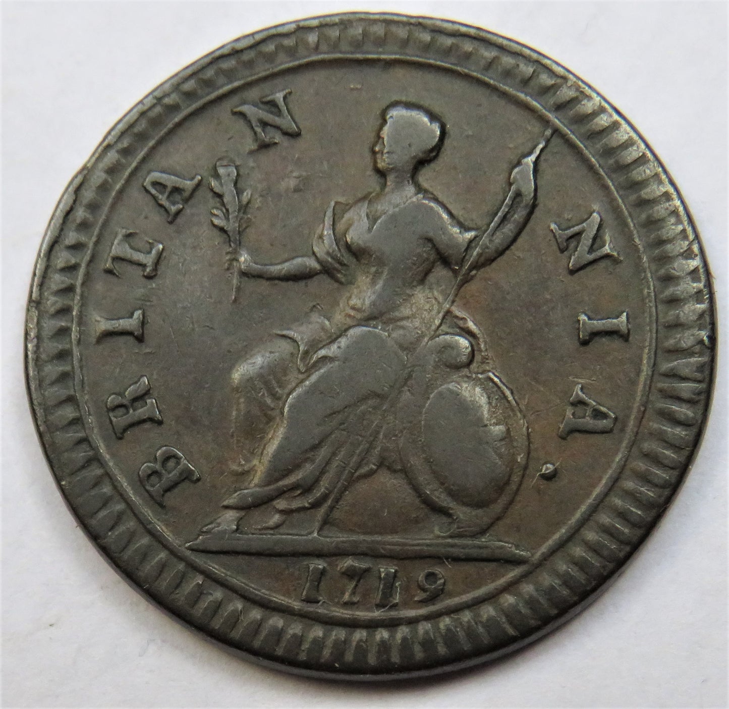1719 King George I Farthing Coin - Great Britain