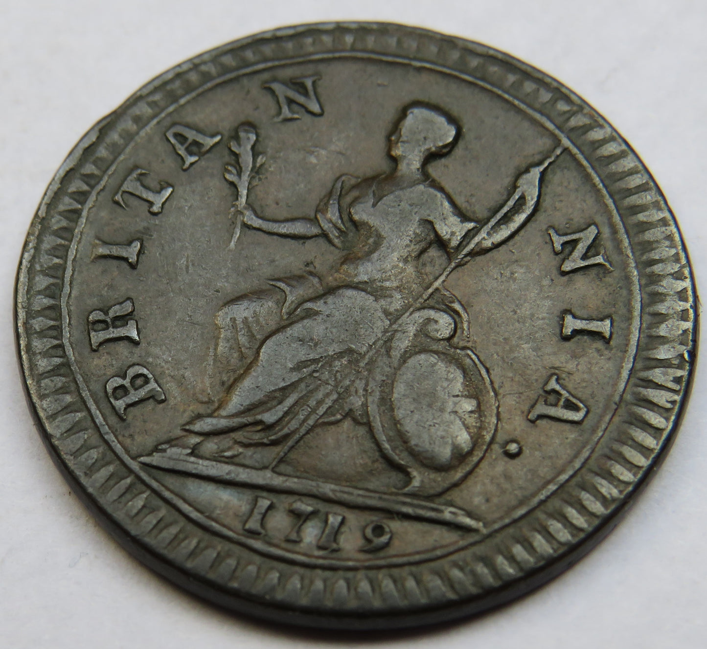 1719 King George I Farthing Coin - Great Britain