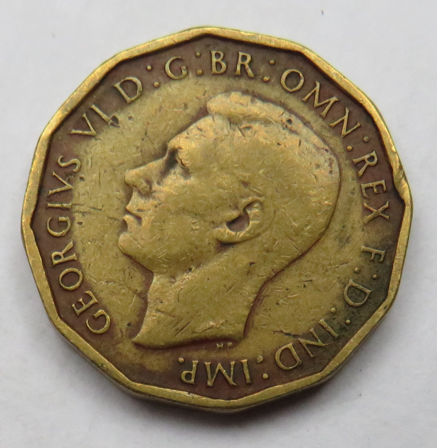 1946 King George VI Brass Threepence Coin - Great Britain - Scarce Date