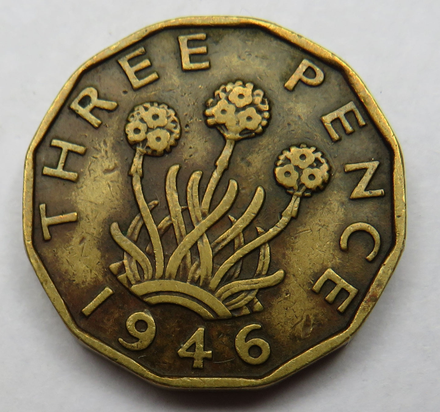 1946 King George VI Brass Threepence Coin - Great Britain - Scarce Date