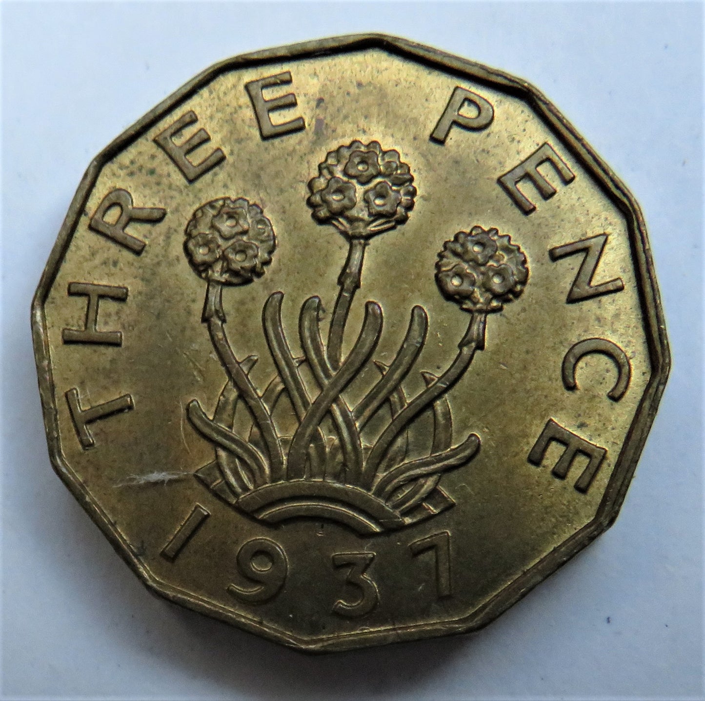 1937 King George VI Brass Threepence Coin
