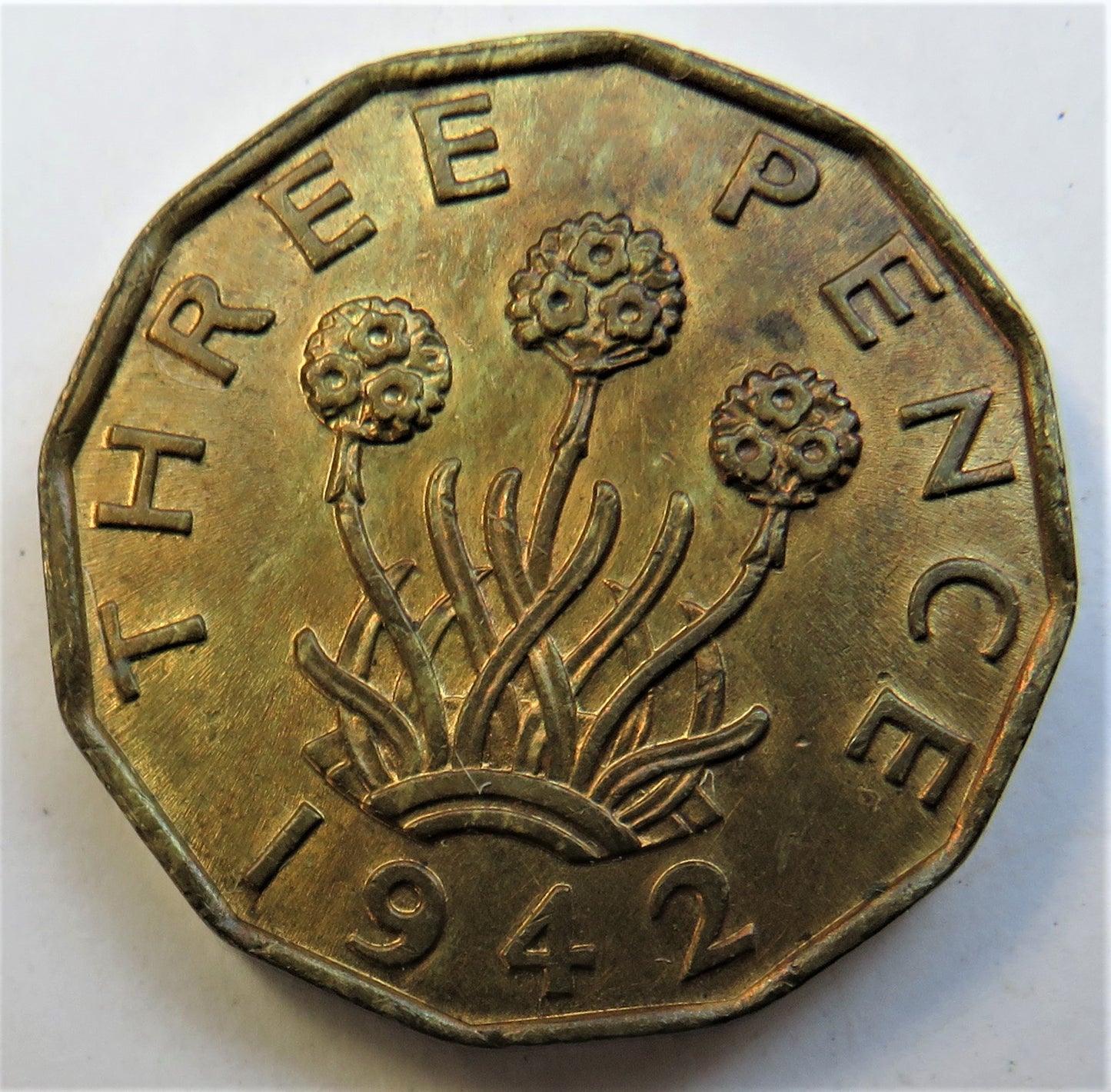 1942 King George VI Brass Threepence Coin