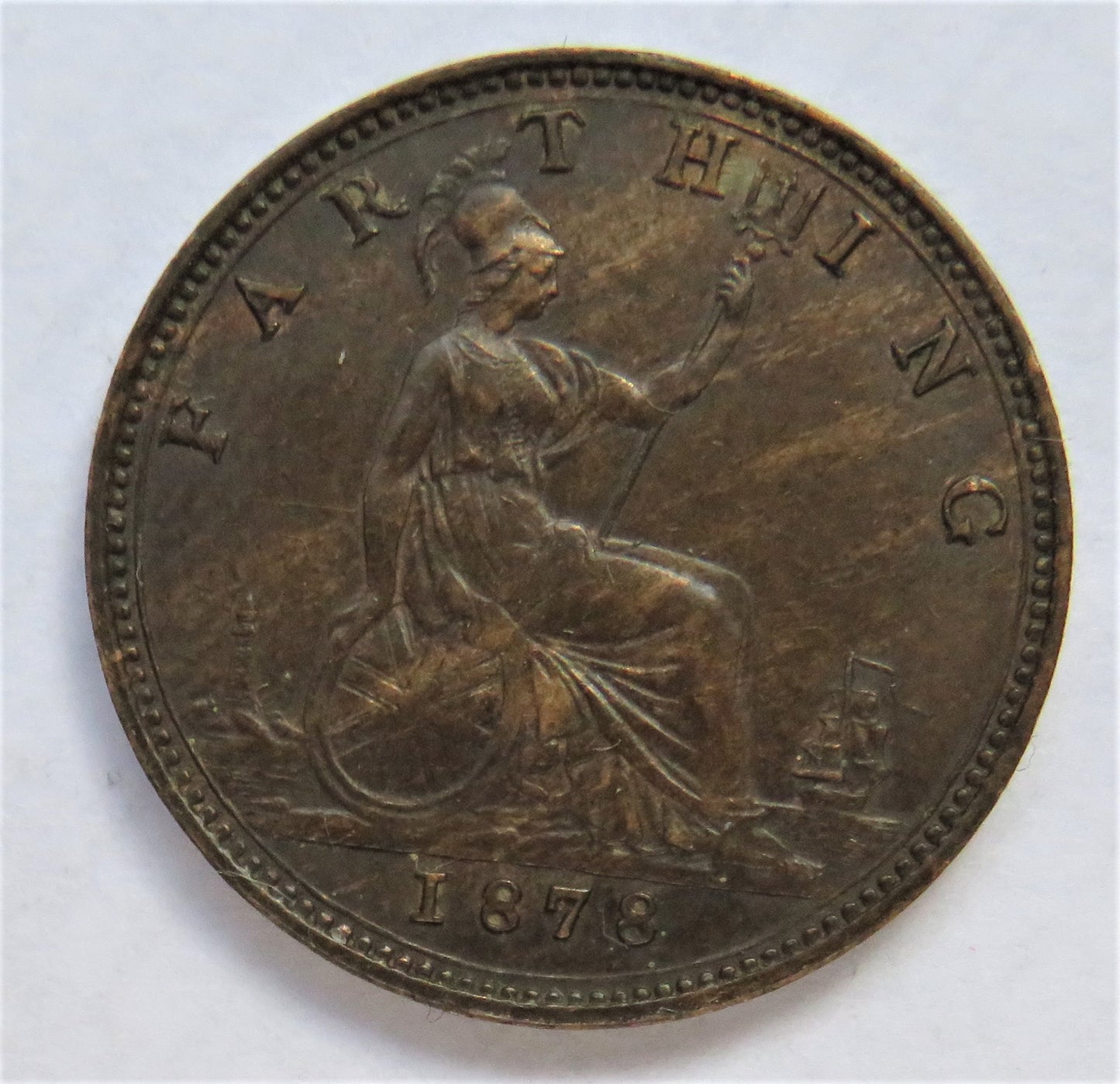 1878 Queen Victoria Bun Head Farthing Coin - Great Britain