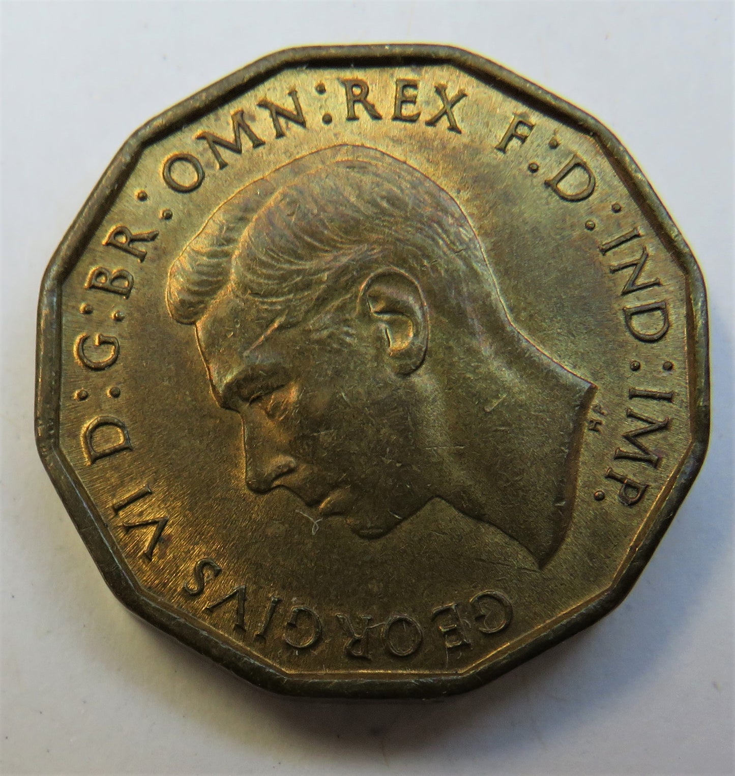 1942 King George VI Brass Threepence Coin