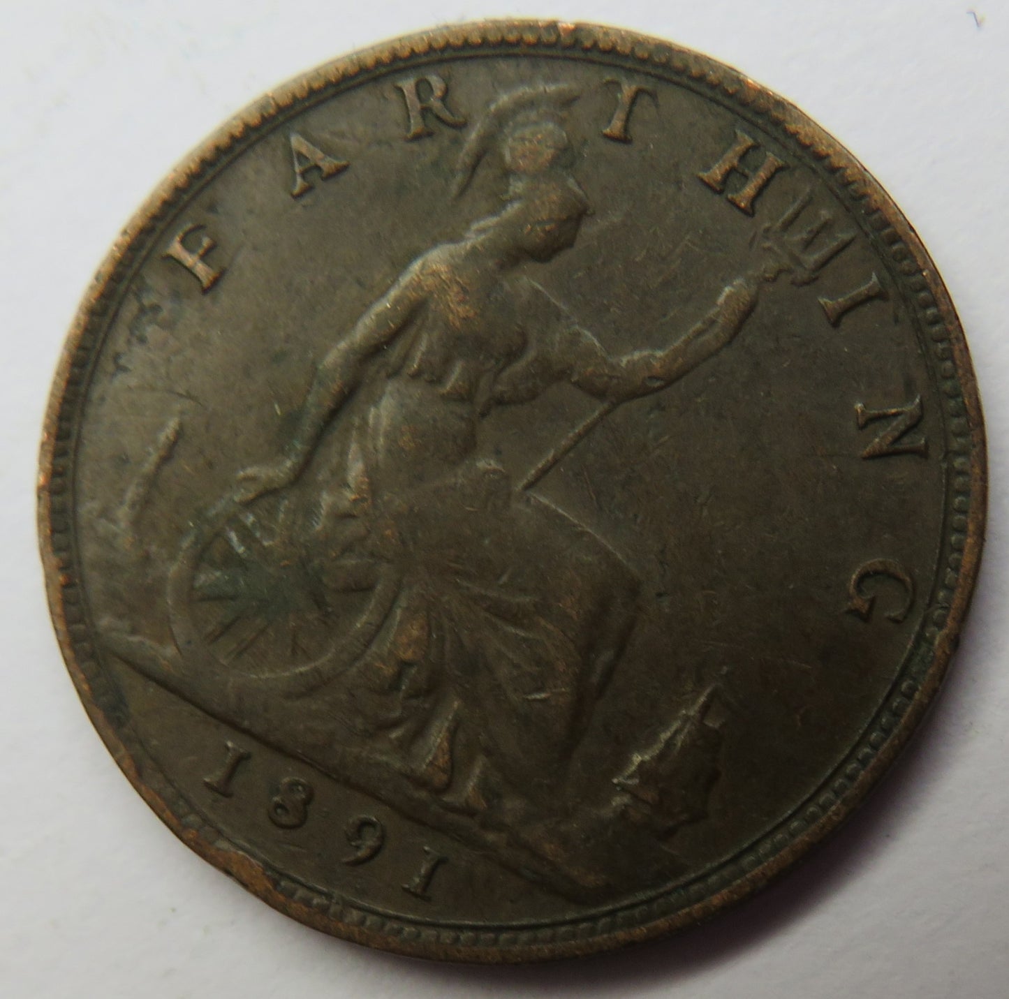 1891 Queen Victoria Bun Head Farthing Coin - Great Britain