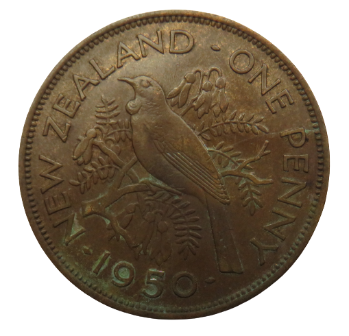 1950 King George VI New Zealand One Penny Coin