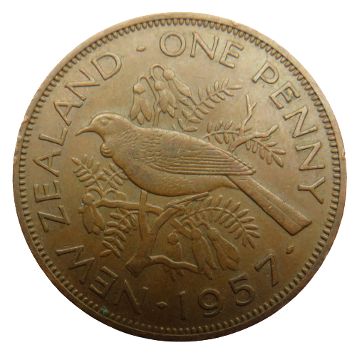 1957 Queen Elizabeth II New Zealand One Penny Coin