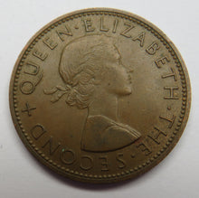 Load image into Gallery viewer, 1957 Queen Elizabeth II New Zealand One Penny Coin
