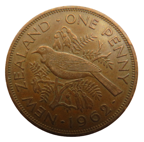 1962 Queen Elizabeth II New Zealand One Penny Coin
