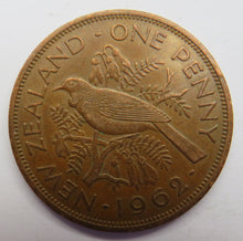 Load image into Gallery viewer, 1962 Queen Elizabeth II New Zealand One Penny Coin

