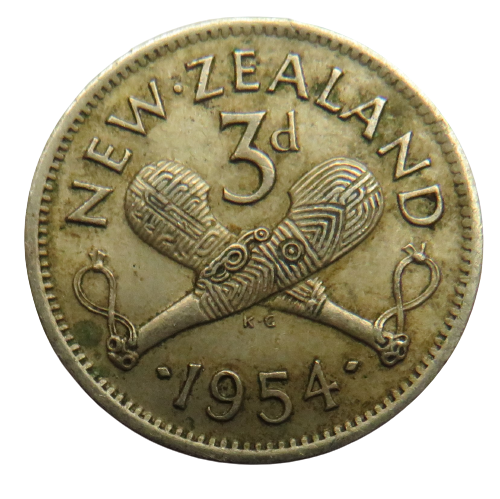 1954 Queen Elizabeth II New Zealand Threepence Coin