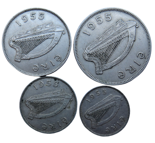 1955 Eire Ireland Set Of 4 Coins (Partial Set)