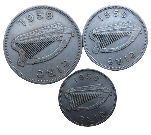 1959 Eire Ireland Set Of 3 Coins (Partial Set)