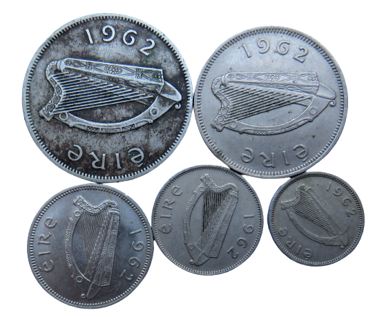 1962 Eire Ireland Set Of 5 Coins (Partial Set)