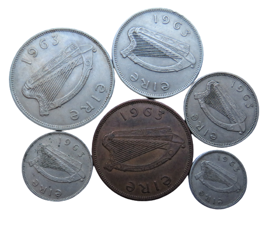 1963 Eire Ireland Set Of 6 Coins (Partial Set)