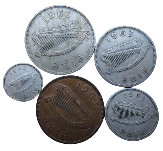 1963 Eire Ireland Set Of 5 Coins (Partial Set)