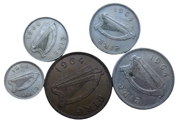 1964 Eire Ireland Set Of 5 Coins (Partial Set)