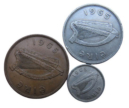 1965 Eire Ireland Set Of 3 Coins (Partial Set)
