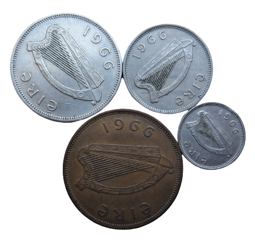 1966 Eire Ireland Set Of 4 Coins (Partial Set)