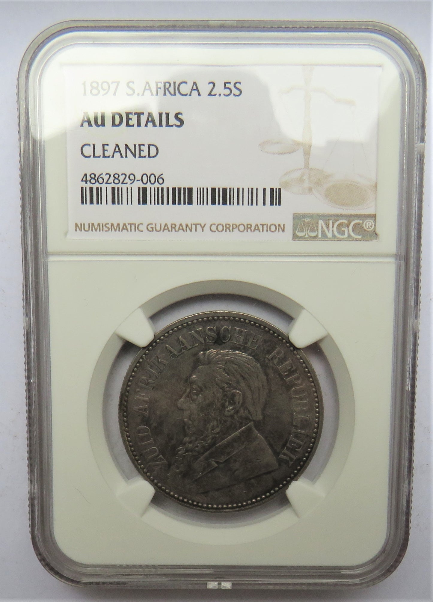 1897 South Africa  Silver 2 & 1/2 shillings Coin - AU Details