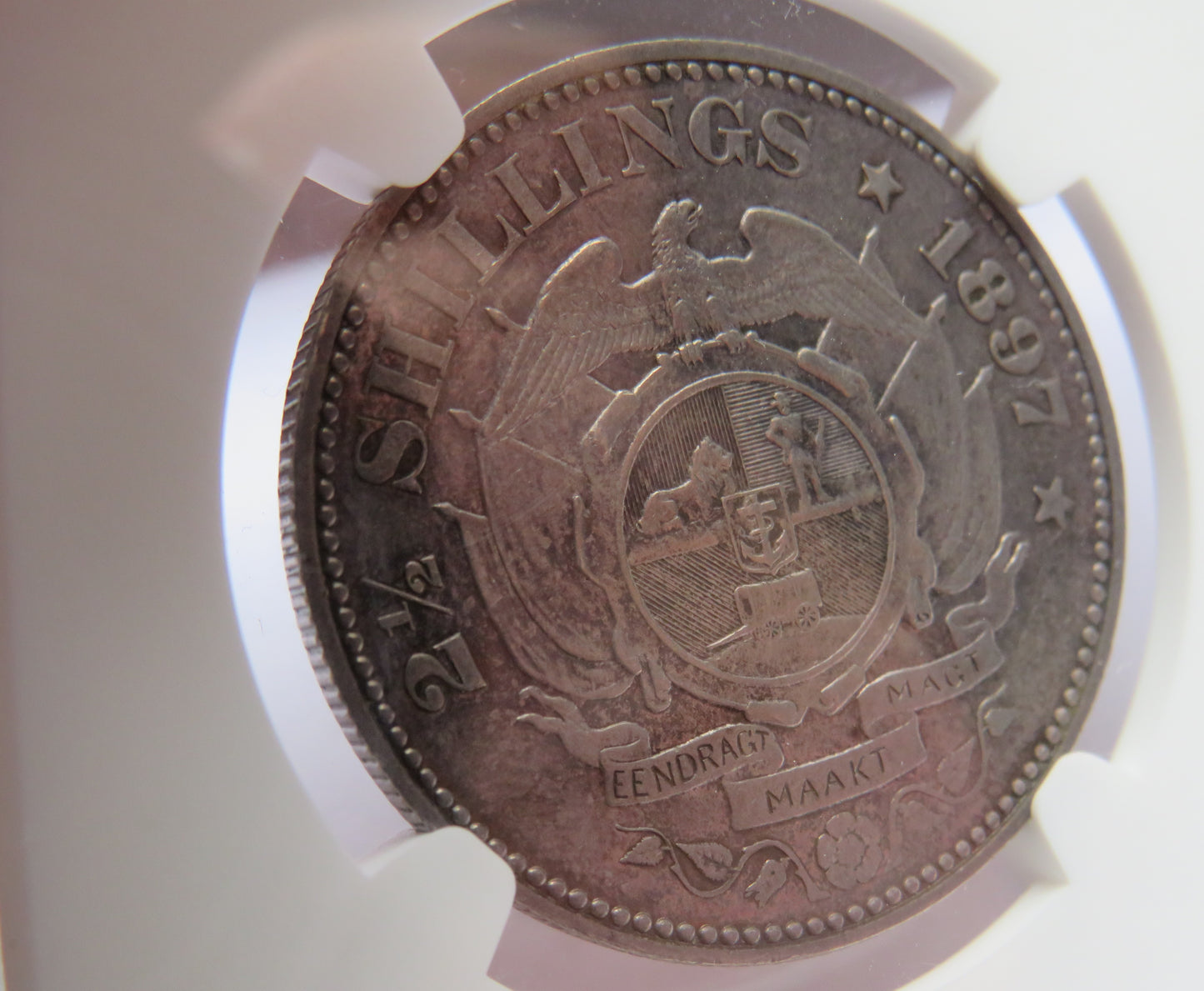 1897 South Africa  Silver 2 & 1/2 shillings Coin - AU Details