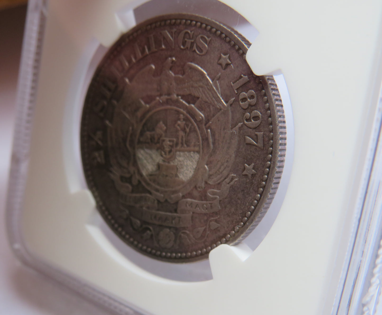 1897 South Africa  Silver 2 & 1/2 shillings Coin - AU Details