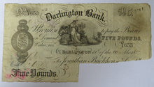 Load image into Gallery viewer, 1887 Darlington Bank £5 Banknote
