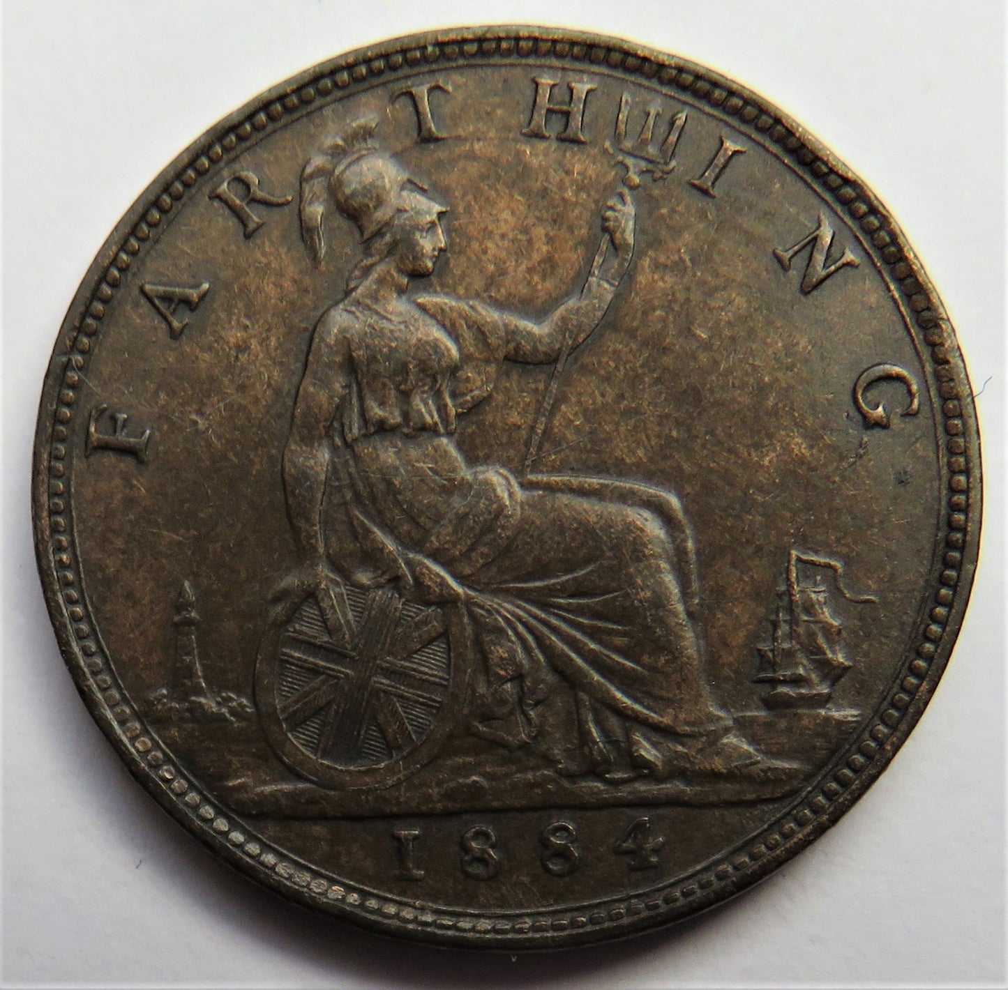 1884 Queen Victoria Bun Head Farthing Coin - Great Britain