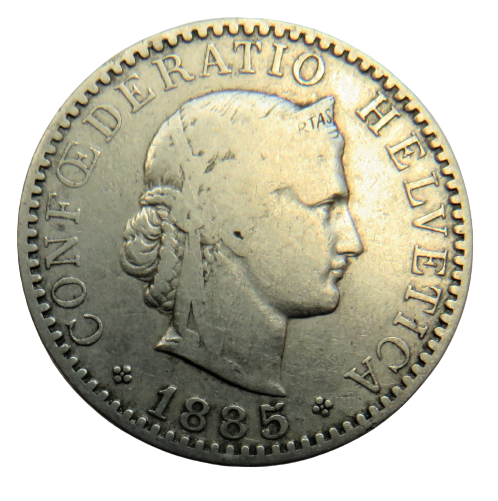 1885 Switzerland 20 Rappen Coin