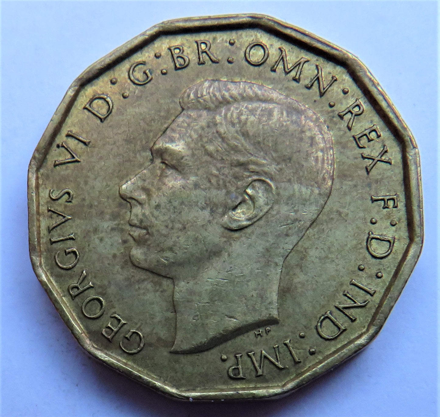 1943 King George VI Brass Threepence Coin In Higher Grade