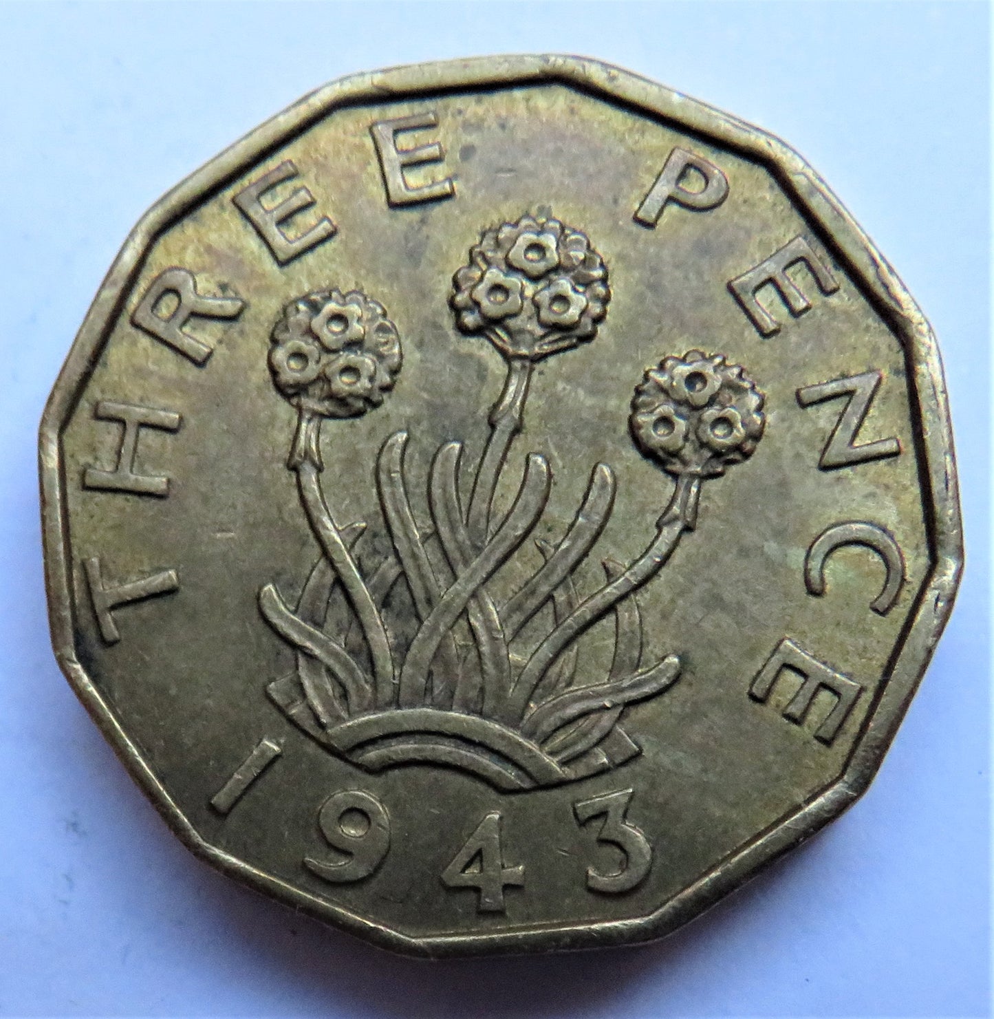 1943 King George VI Brass Threepence Coin In Higher Grade