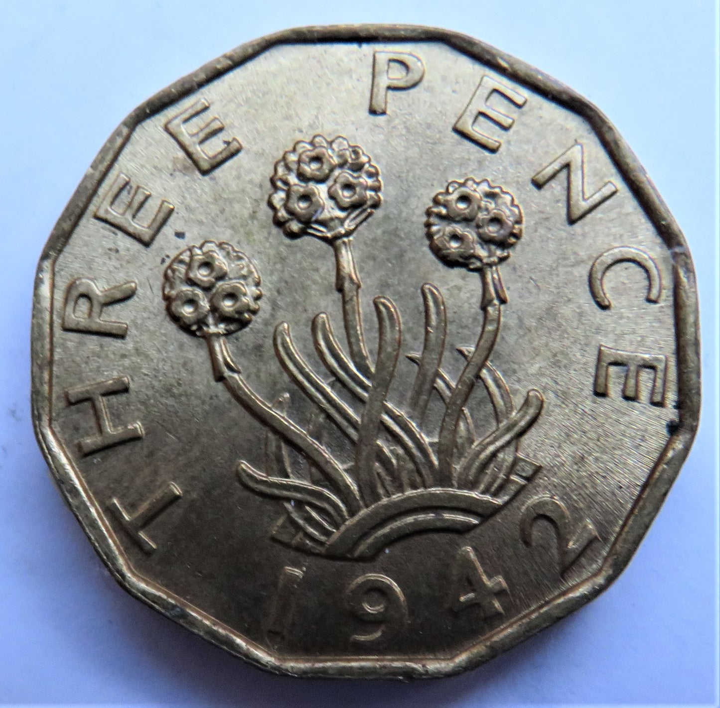 1942 King George VI Brass Threepence Coin In High Grade
