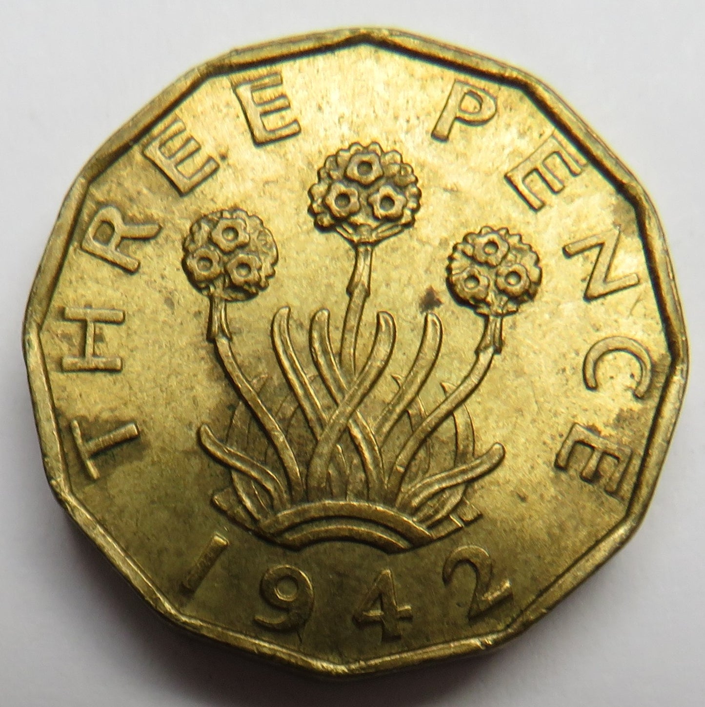 1942 King George VI Brass Threepence Coin In Higher Grade