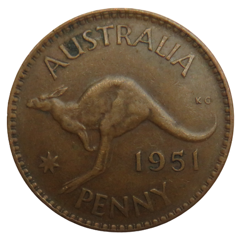 1951 King George VI Australia One Penny Coin