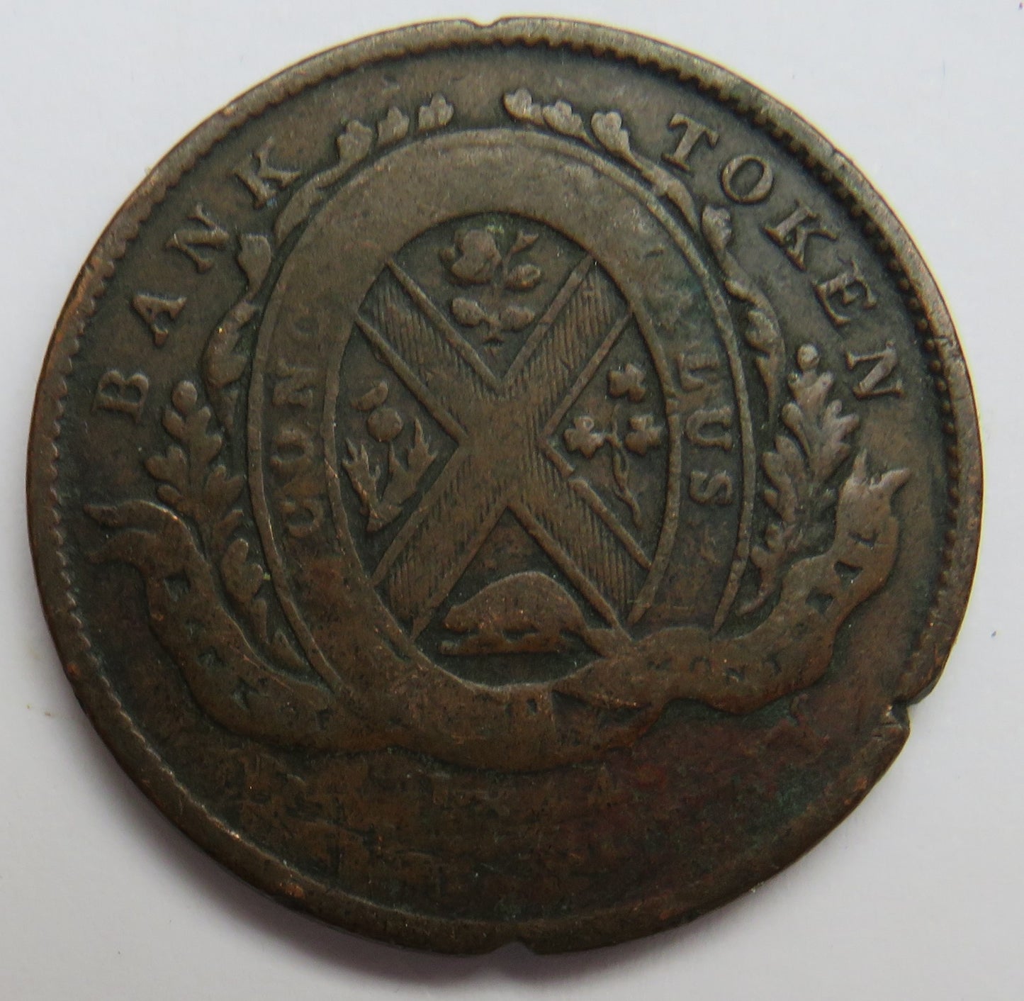1844 Province Of Canada Bank Of Montreal Halfpenny Bank Token
