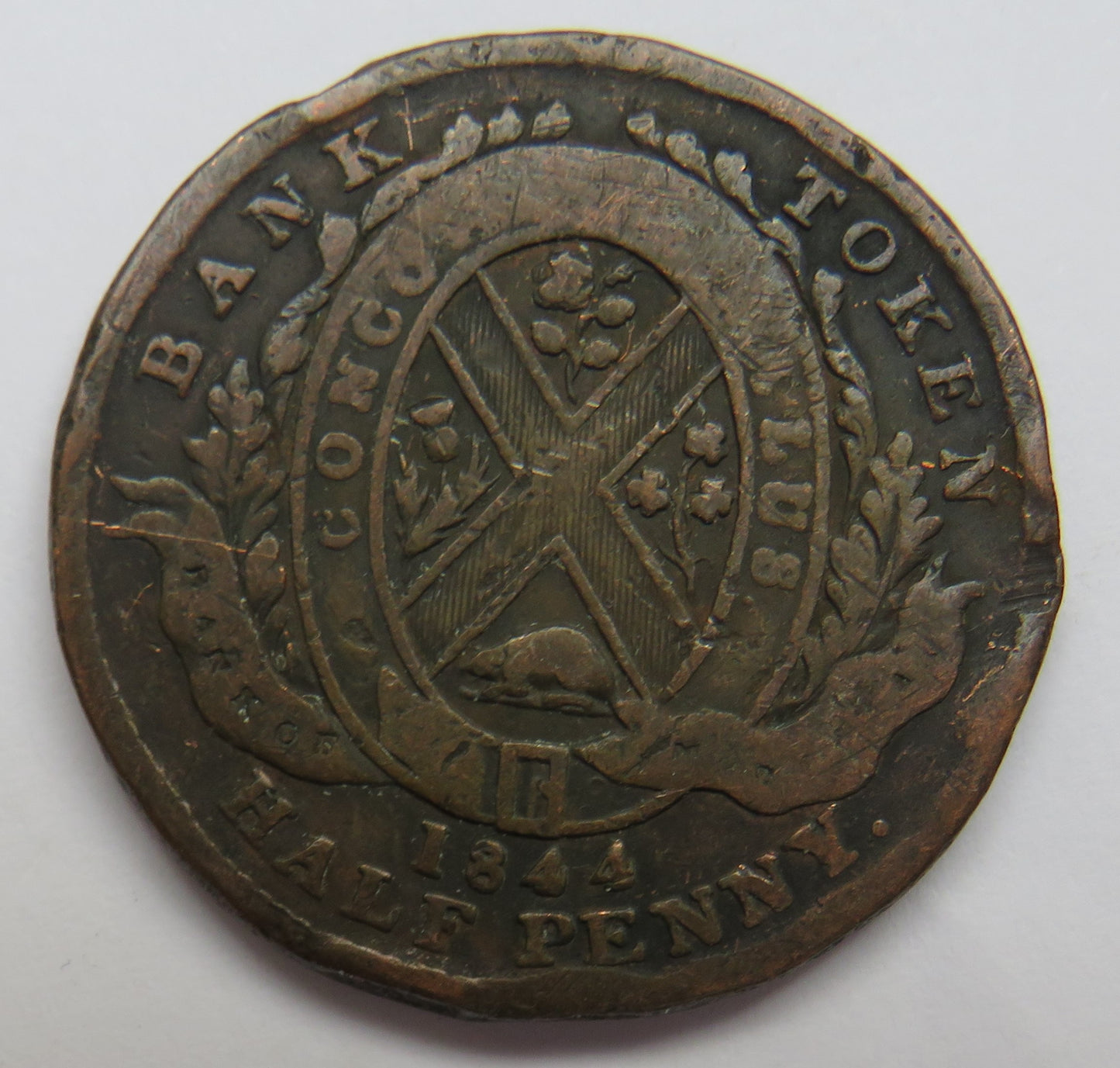 1844 Province Of Canada Bank Of Montreal Halfpenny Bank Token