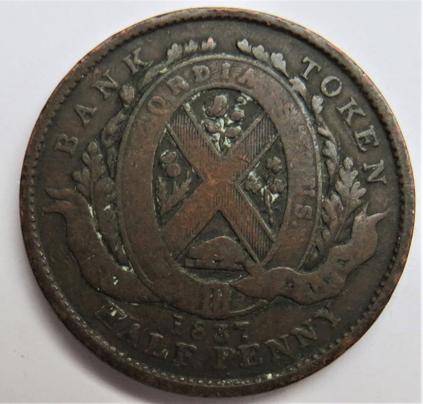1837 Province Of Canada 1 Sou / Halfpenny Bank Token