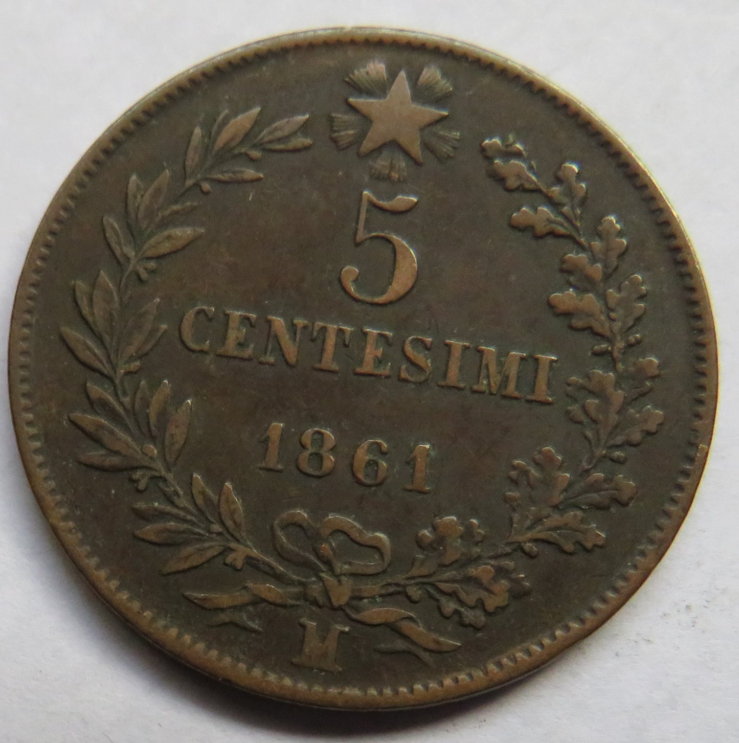 1861-M Italy 5 Centesimi Coin