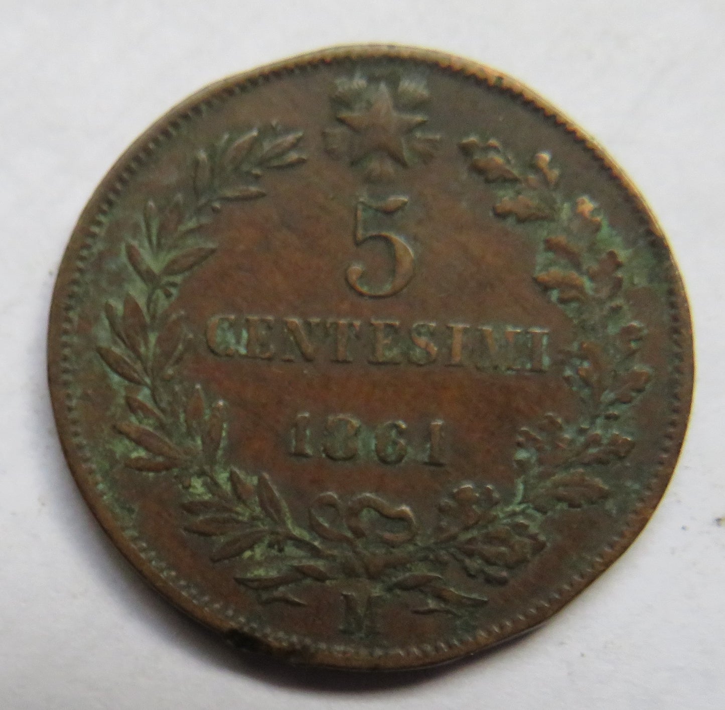 1861-M Italy 5 Centesimi Coin