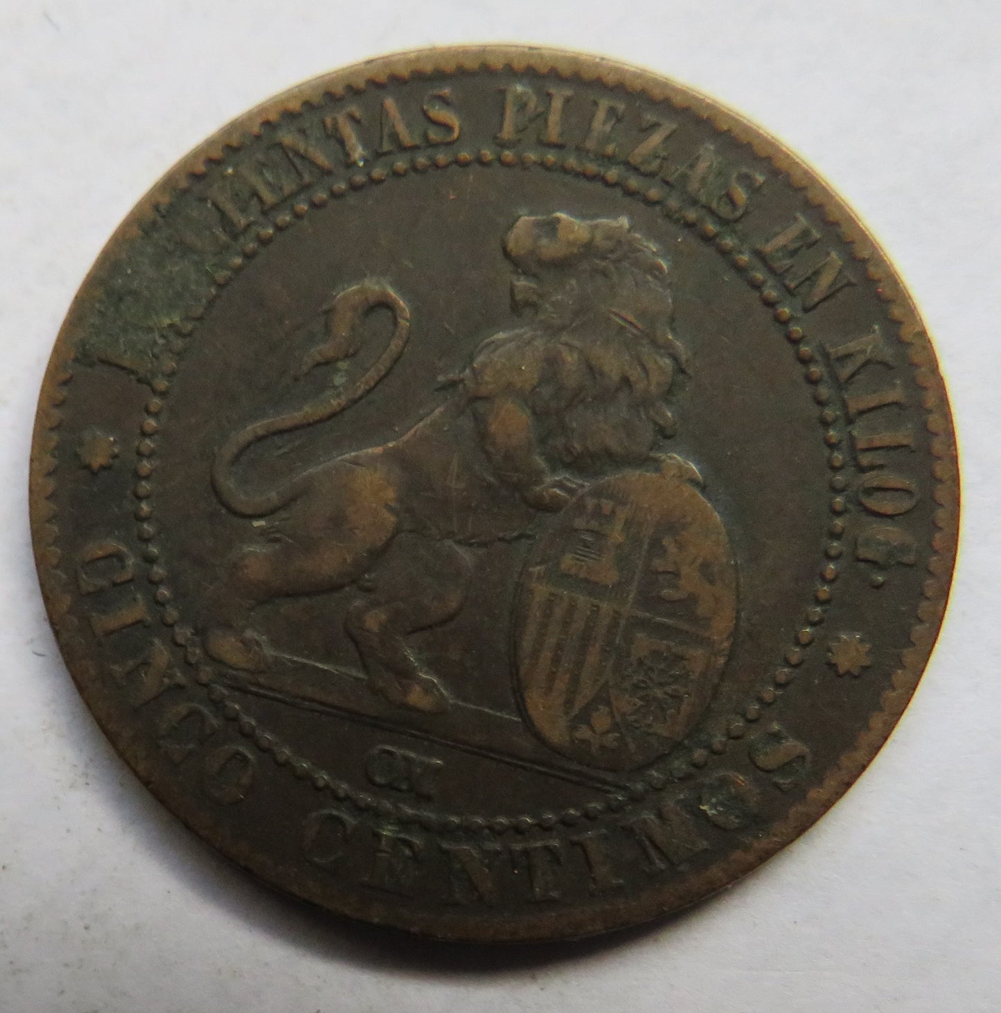 1870 Spain 5 Centimos Coin